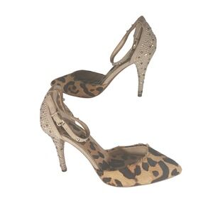 Giani Bernini Leopard Print Studded Ankle Strap Heels Pumps Shoes Womens‎ 8.5M